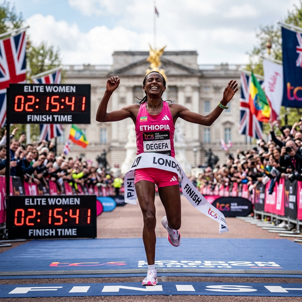 Tigst Assefa winning the 2026 London Marathon