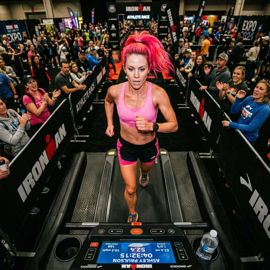 Ashley Paulson running her 100-mile treadmill world record