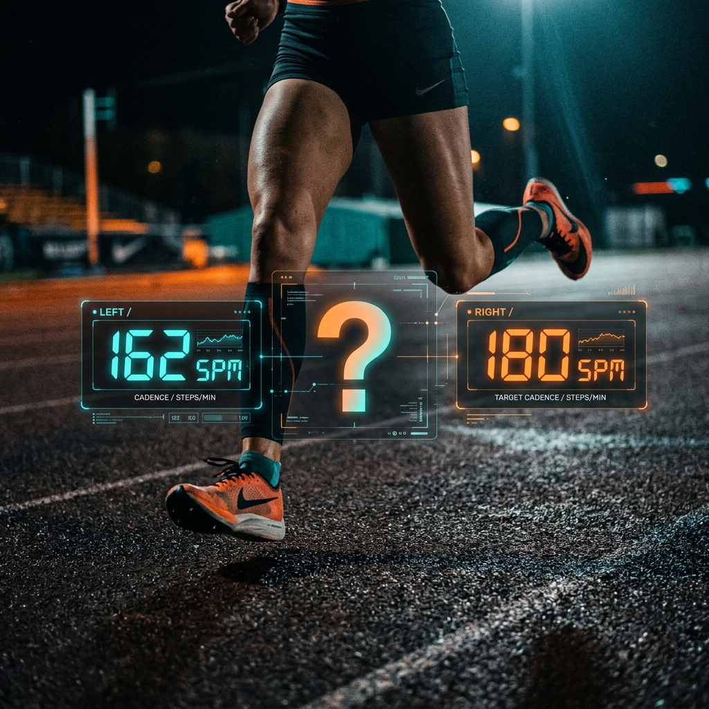 Running cadence data overlay showing 162 SPM vs 180 SPM