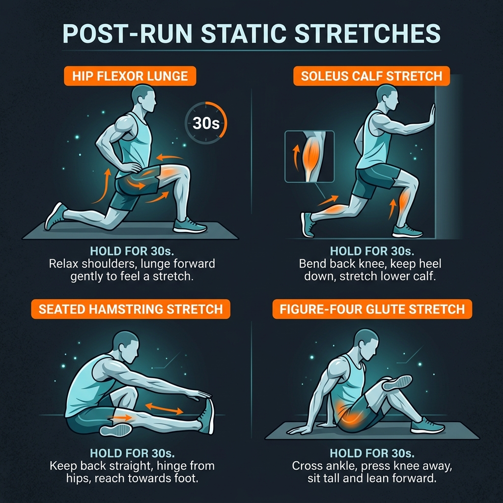 4 Key Post-Run Static Stretches Diagram