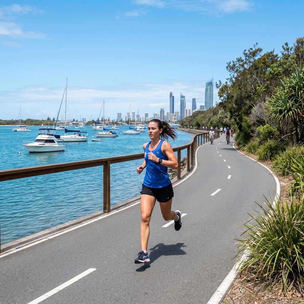 A flat paved path along The Spit on the Gold Coast