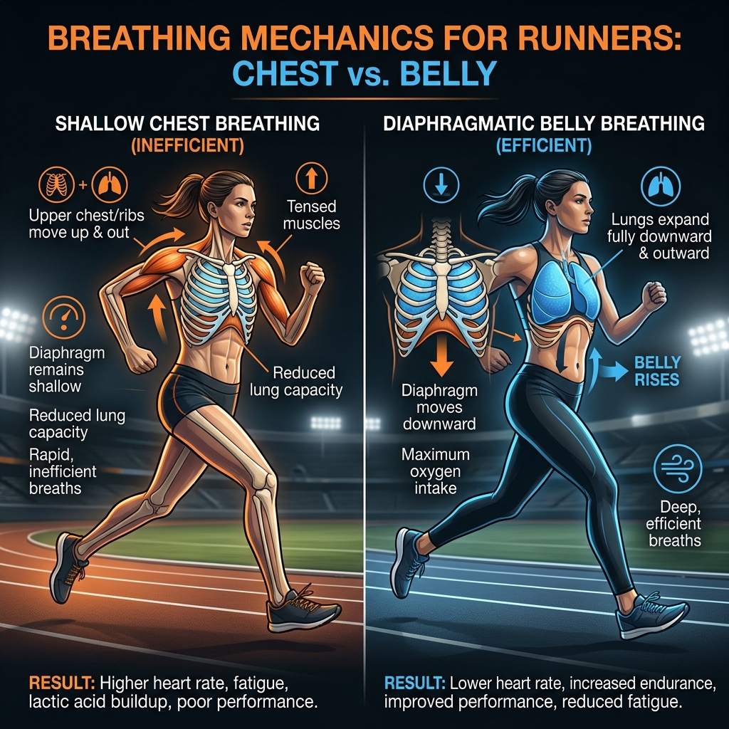 Diaphragmatic Belly Breathing vs Shallow Chest Breathing Diagram