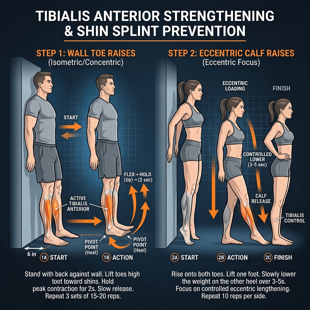 Tibialis Anterior Strengthening and Shin Splint Prevention Diagram