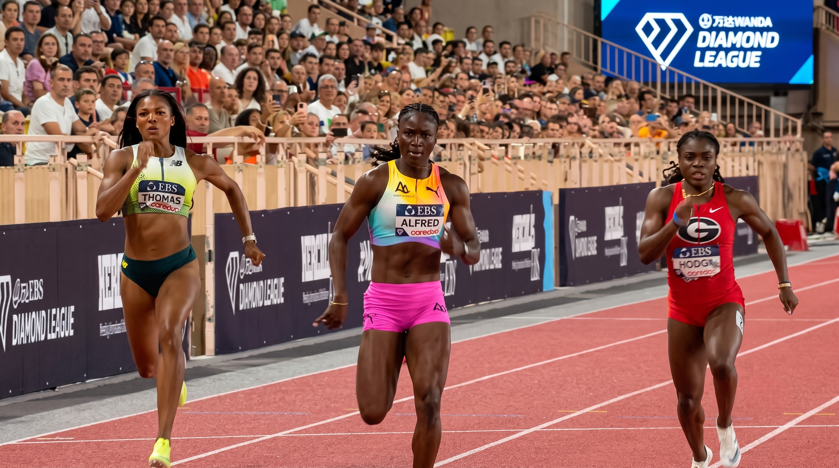 Julien Alfred powering through the Monaco 200m in 21.51 seconds