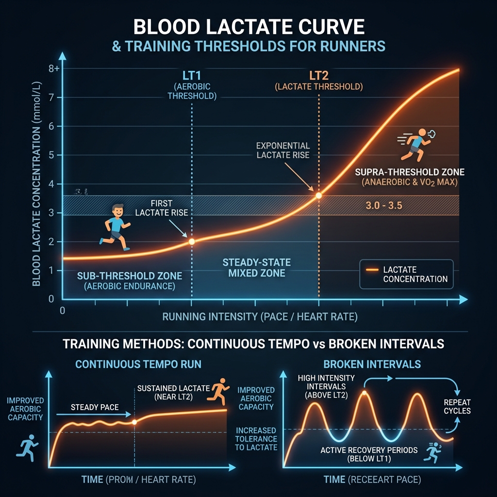 Blood Lactate Curve and Training Thresholds for Runners Diagram