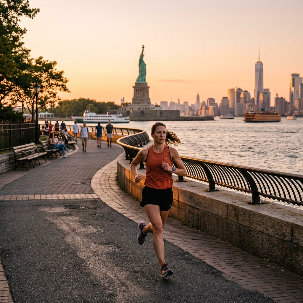 Runner near Battery Park at the southern tip of Manhattan
