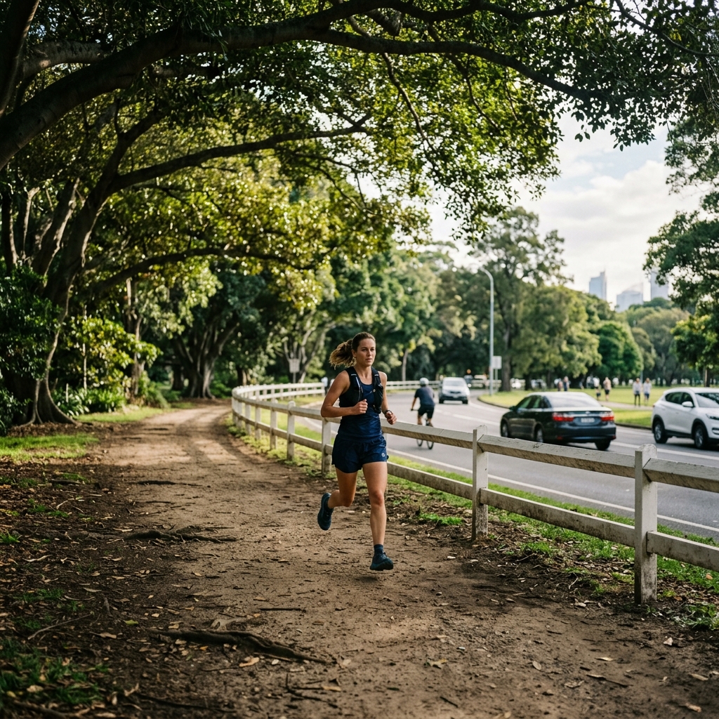 Runner on a dirt path in Centennial Park