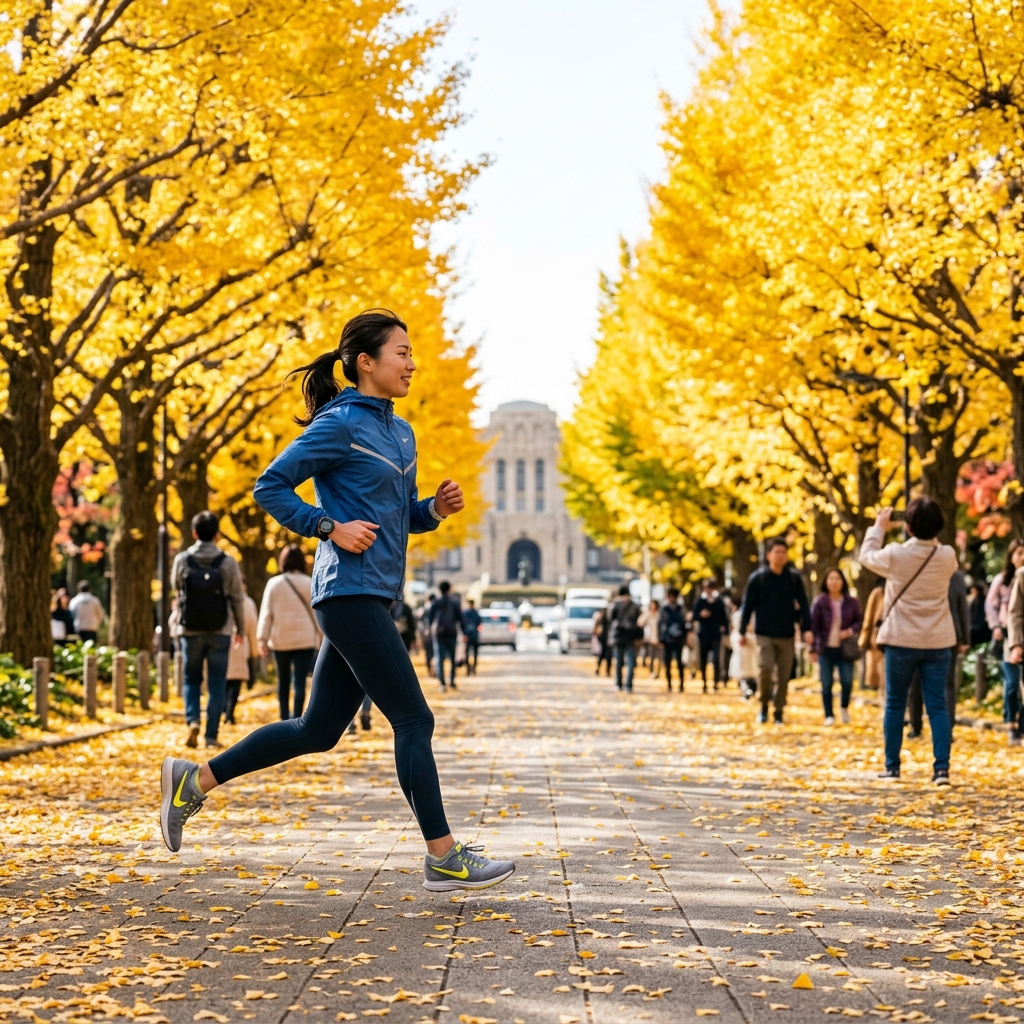 Runner on the ginkgo tree avenue at Jingu Gaien