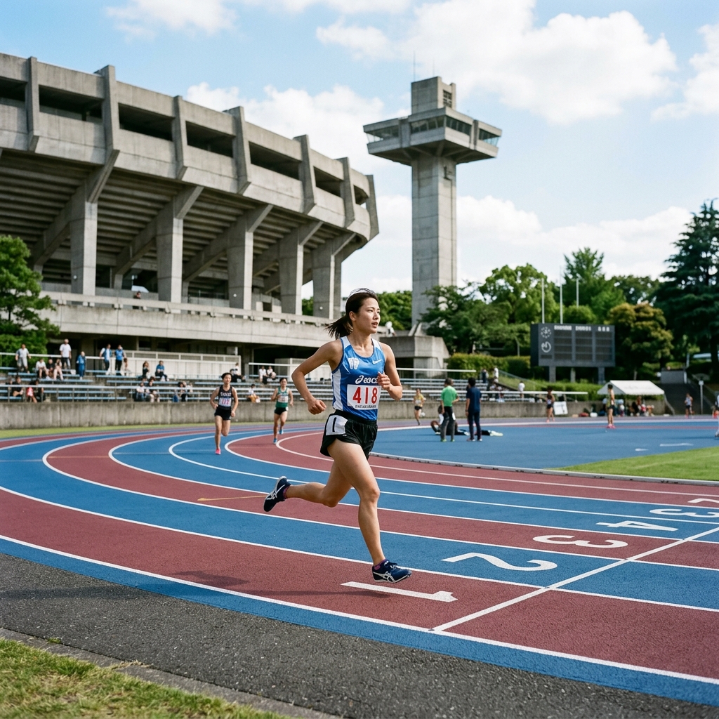 Runner training on the designated lanes at Komazawa Olympic Park
